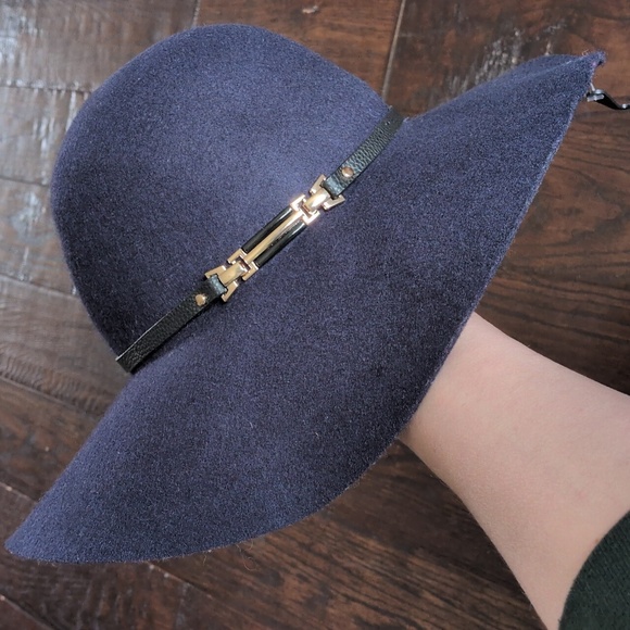 HOUSE OF HARLOW 1960 I NWOT Black Wool Wide Brim Floppy Hat w/ Gold Accents, O/S - Picture 2 of 13